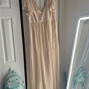 Birdy Grey hannah chiffon champagne Dress with Flutter Sleeves